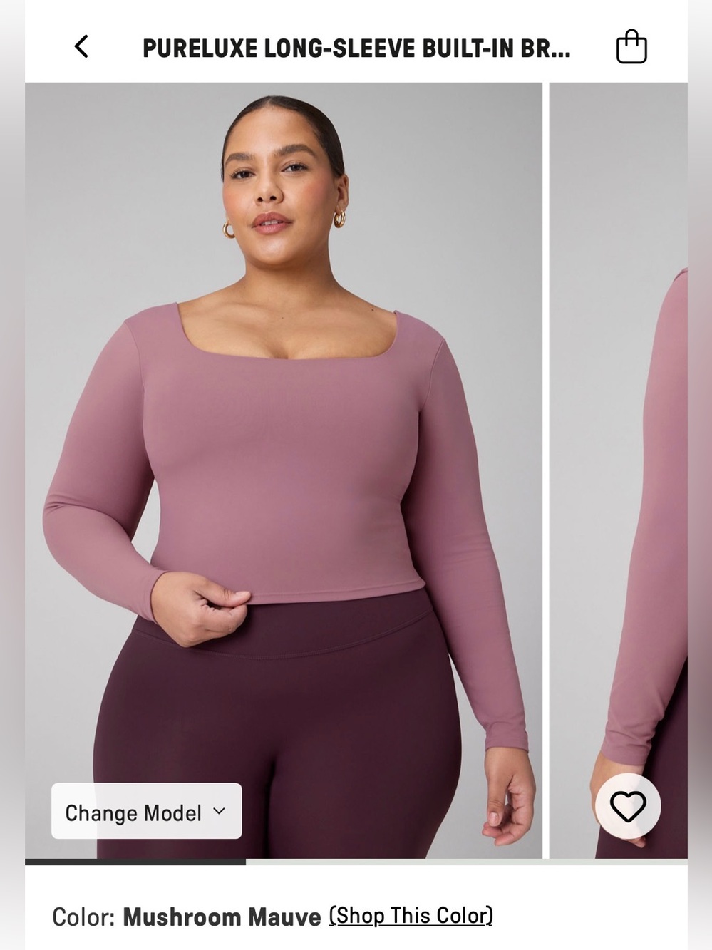 Fabletics Mushroom Mauve Long-Sleeve Built-In Bra Crop Top